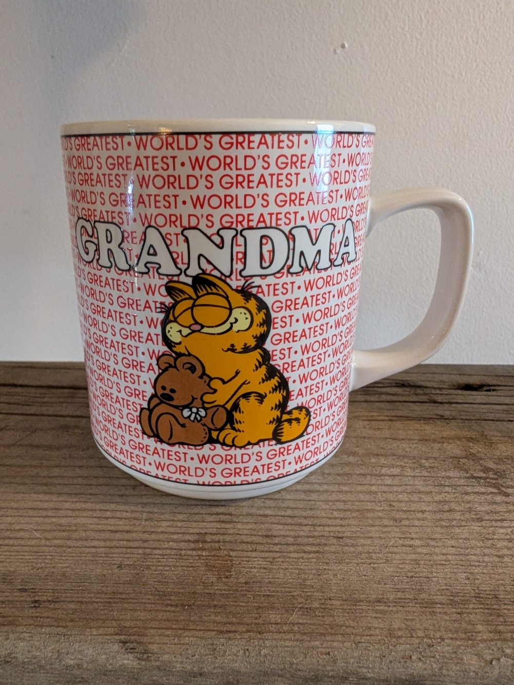 Vintage Garfield 'Grandma' Ceramic Mug - White and Orange